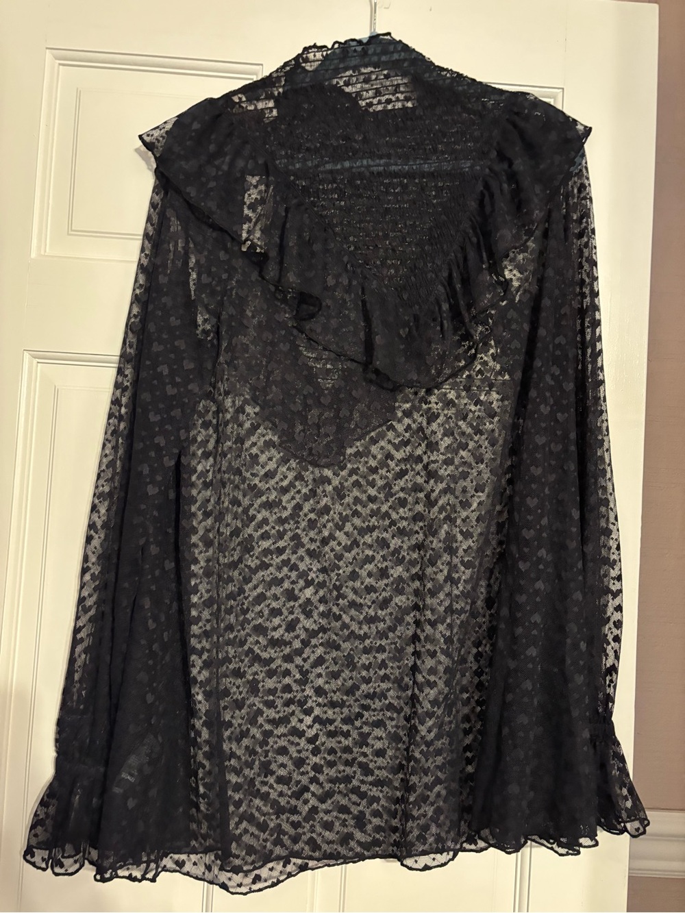 Sheer Black Lace Ruffled Blouse